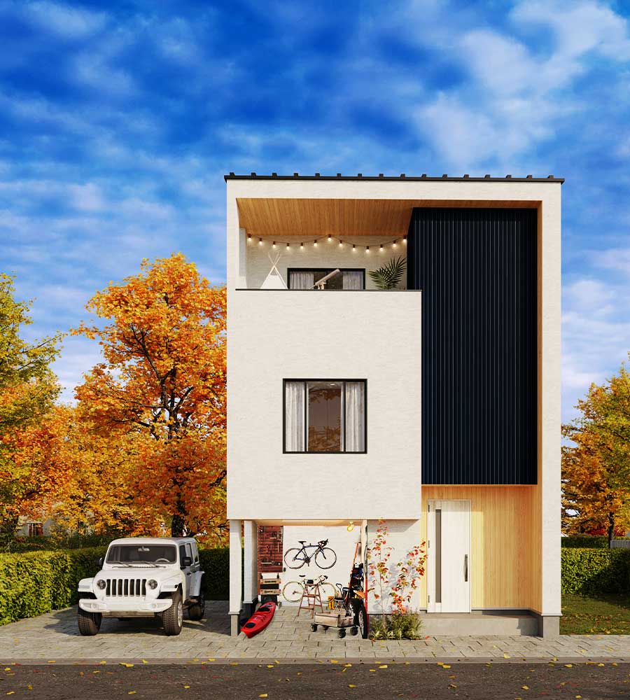 おうちグランピングが楽しめる3階建て５層スキップフロアの家