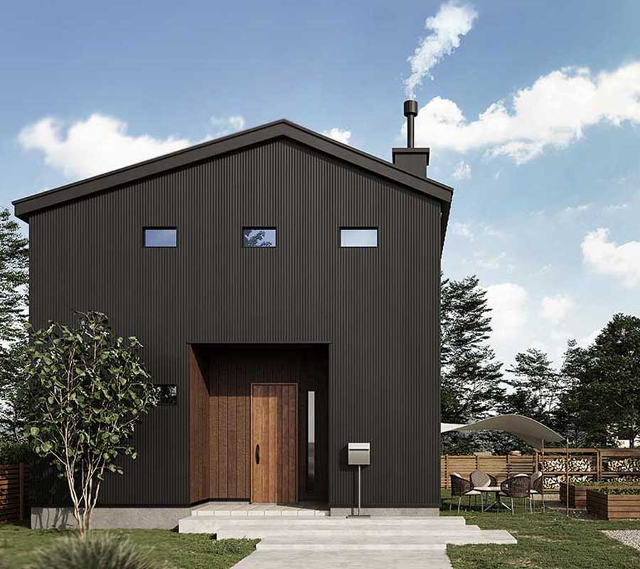 薪ストーブのある北欧モダンの無垢の家