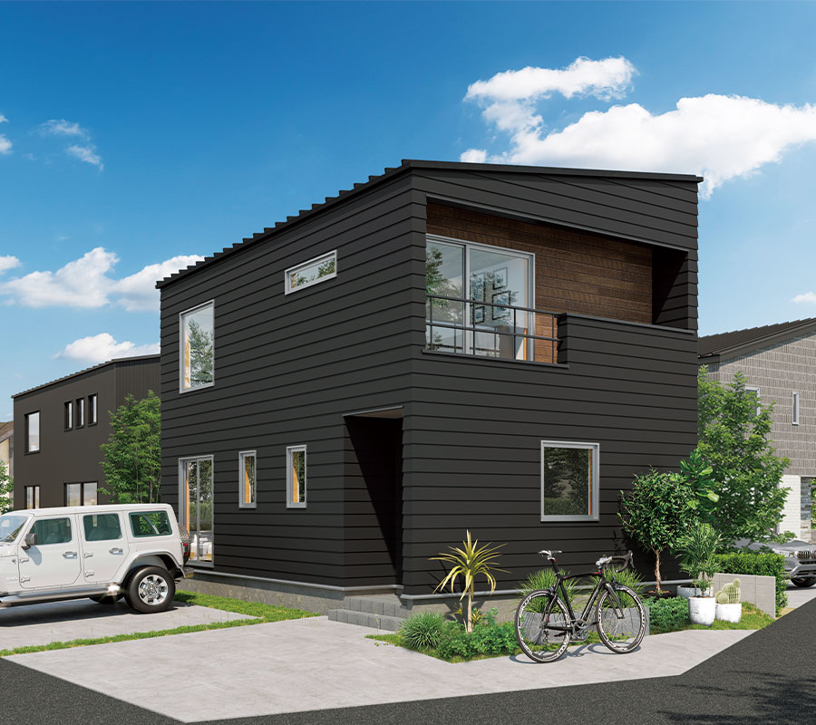 勾配天井の2階リビングのあるナチュラルモダンの無垢の家