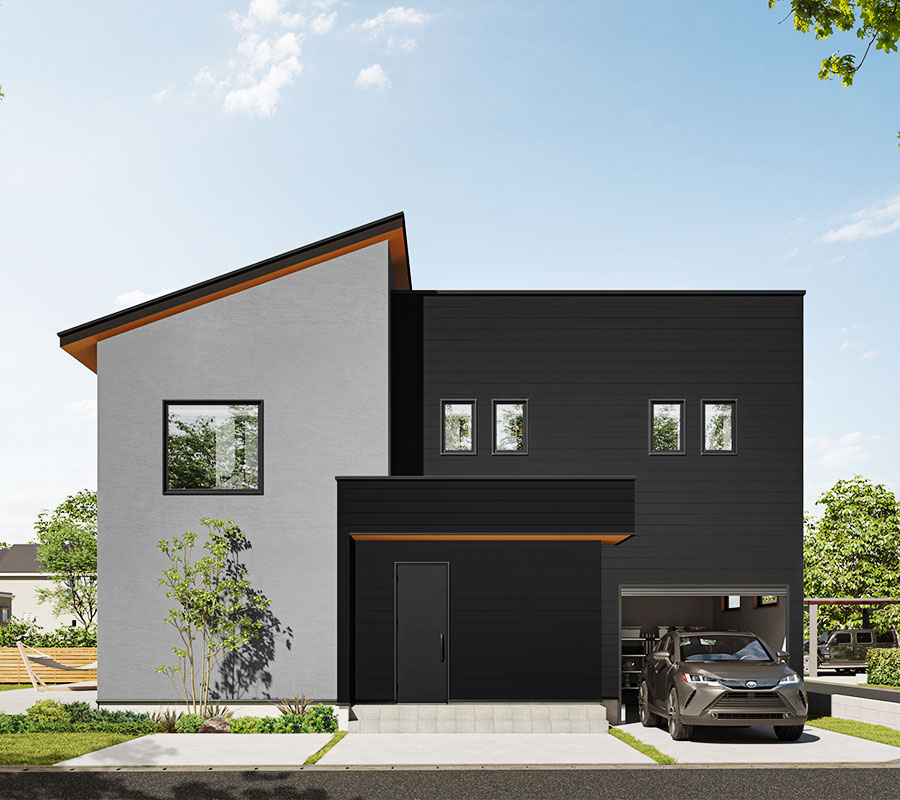 ビルトインガレージのあるスタイリッシュモダンの無垢の家