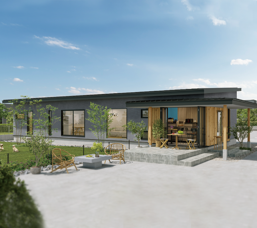 ドッグカフェがある店舗併用の平屋の無垢の家