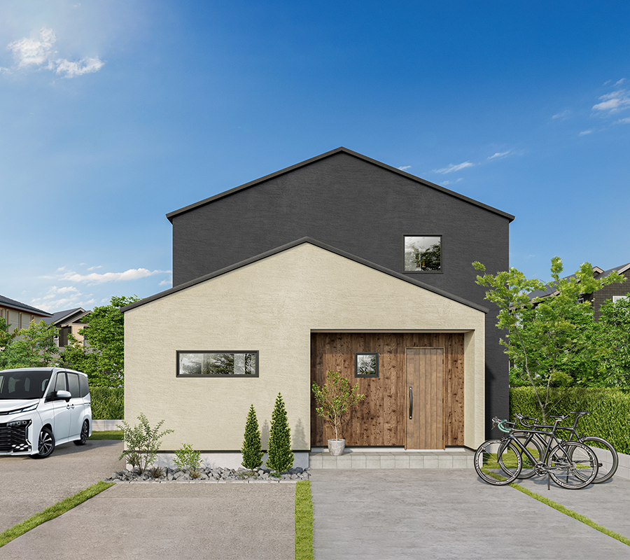 三角屋根のスタイリッシュモダンな自然素材の無垢の家