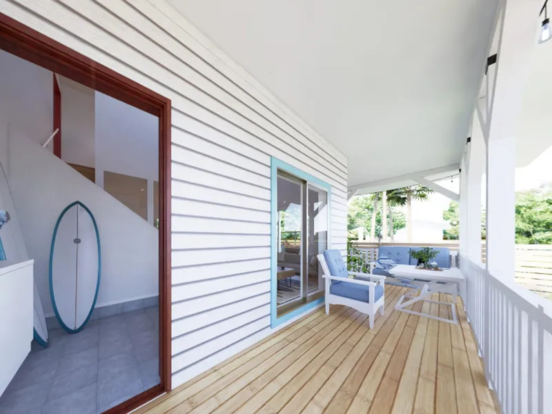 アウトドアリビングにもなるカバードポーチ